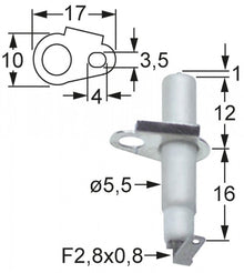 Electrod de aprindere, lungime flansa 17mm, latime flansa 10mm, D1 ø 5,5 mm, L1 1mm, BL1 12mm - 102326