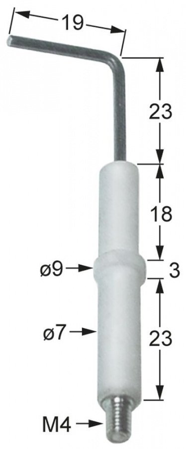 Electrod de aprindere, D1 ø 7mm, D2 ø 9mm, L1 23mm, L2 19mm, BL1 18mm, BL2 3mm, BL3 23mm, conexiune M4 - Cod 102333