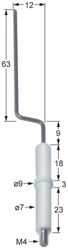 Electrod de aprindere, D1 ø 7mm, D2 ø 9mm, L1 9mm, L2 12mm, L3 62mm, BL1 18mm, BL2 3mm, BL3 23mm - Cod 102334