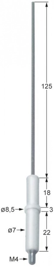 Electrod ceramic ø 7 mm, L 44+125 mm, filet M4, Zanolli AGAS0014, ELET0359 - 102339