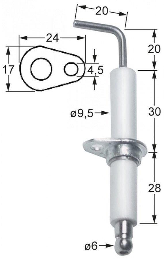 Electrod de aprindere ø 9,5 mm, flansa 24x17mm - 102361