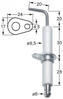 Electrod de aprindere ø 9,5 mm, flansa 24x17mm - 102361