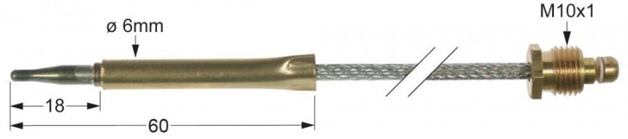 Termocupla flexibila L 650 mm, cap ø 6.0 mm, M10x1 mm - 102422
