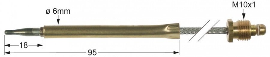 Termocupla flexibila L 650 mm, cap ø 6.0 mm, filet racord M10x1 mm - 102423