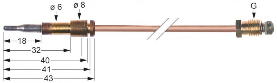 Termocupla L 1000 mm, racord M8x1 - 102462