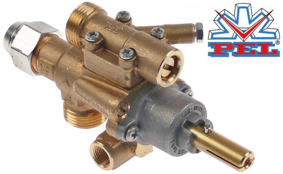 Robinet de gaz PEL22S/O, ax ø 8x10 mm, intrare/iesire M20x1.5 mm, iesire pilot M10x1 mm, iesire termocupla M8x1 mm, inlocuieste CAL 3200 - 102558