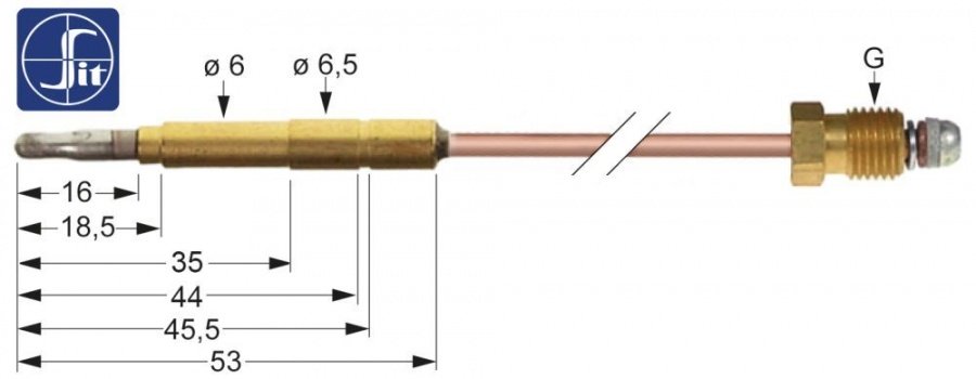 Termocupla L 850 mm, cap ø 6.5 mm, filet racord M9x1 mm - 102681