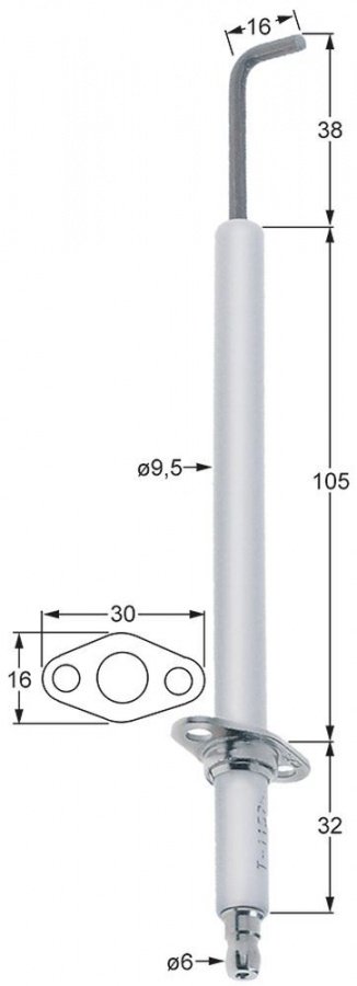 ignition electrode flange length 30mm flange width 16mm D1 ø 9,5mm L1 38mm L2 16mm