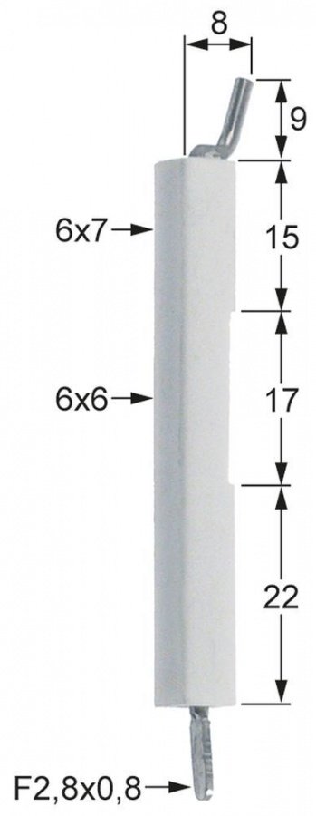 Electrod de aprindere ø 6 x 7 mm, conexiune papuc mic 2,8 x 0,8 mm - 102903