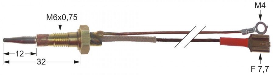 Termocupla cu fire 750 mm, filet M6x0.75 - 102924