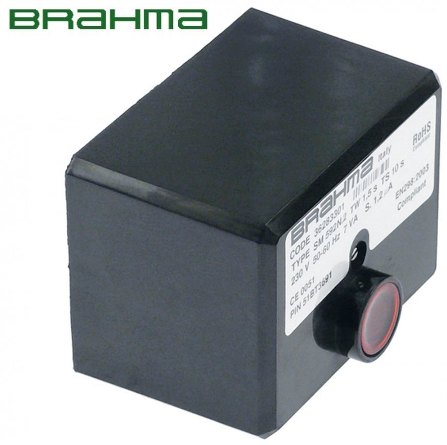 Automat de aprindere - centralina BRAHMA SM592N.2, cu buton resetare, pentru 1 electrod, waiting time 1,5 s, safety time 10 s, 230 V, 7 VA - 103193