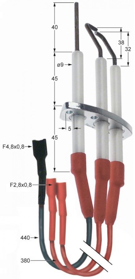Ansamblu electrozi monitorizare si aprindere ø 9 mm, flansa 62 x 20 mm, Electrolux - 103225