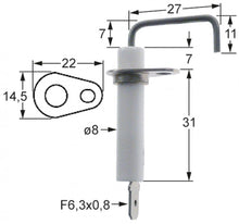 Electrod de aprindere ø 8 mm, flansa 22 x 14,5 mm - 103252
