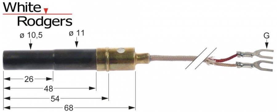 generator termoelectric L 36\ - 915mm ø senzor 10,5/11mm L senzor 48mm 250-750mV