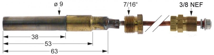 generator termoelectric 250-750mV, L 1500mm, ø senzor 9mm, L senzor 38mm, racord cu șurub 7/16" - 103318