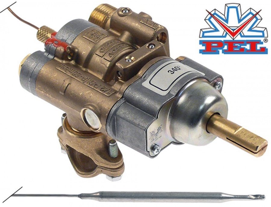 gas thermostat PEL type 24ST 140-340°C gas inlet pipe flange ø21mm bypass nozzle ø 0mm