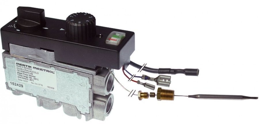 gas thermostat MERTIK t.max. 195°C 100-195°C gas inlet bottom 3/8" gas inlet lateral 3/8"