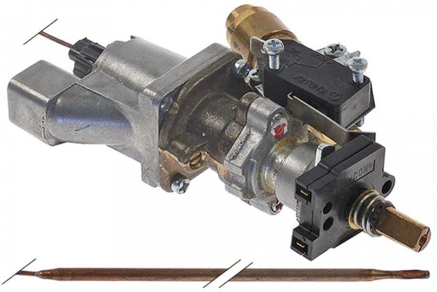 Robinet de gaz termostatic Sabaf, t.max. 300°C, intrare gaz teava cu flansa, iesire gaz 3/8" - 106310
