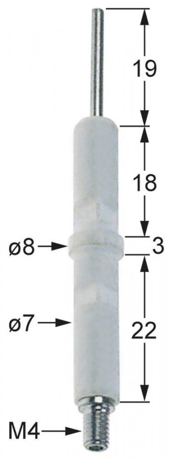 Electrod ceramic ø 7 mm, L 44+19 mm, filet M4 - 106516