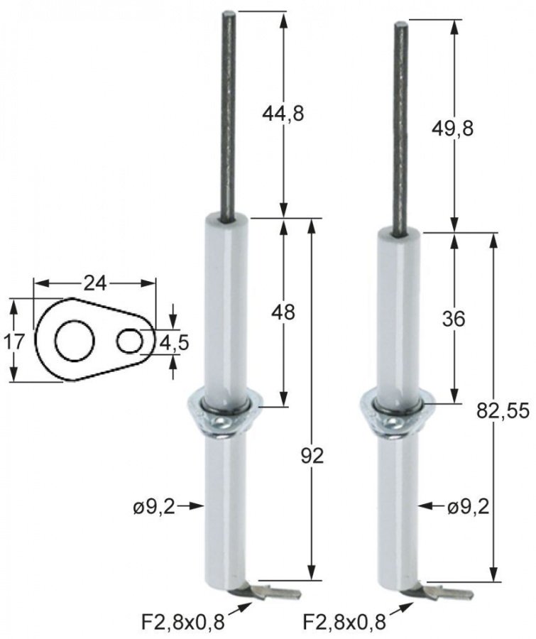 Electrod de aprindere, flansa 24 X 17 mm, conexiune papuc 2,8 mm - 106647