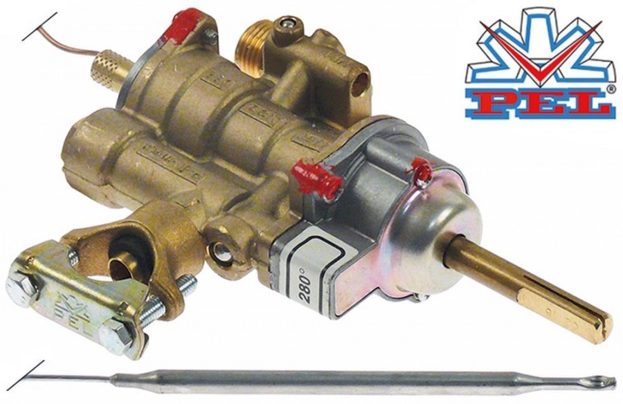 Robinet de gaz termostatic PEL tip 25ST, Tmax. 280°C, intrare gaz flansa ø 21 mm, iesire gaz filet M16x1.5 mm - 106648