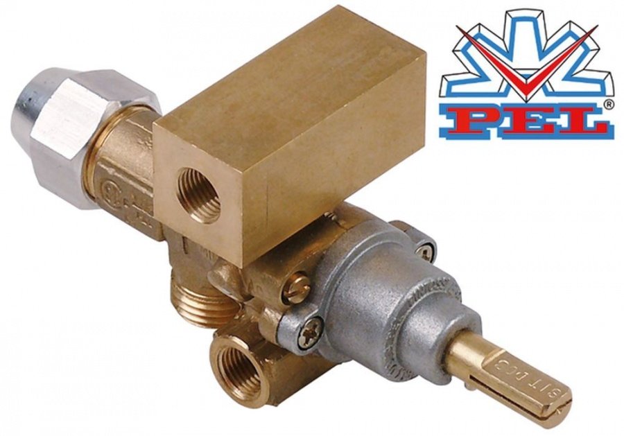 Robinet de gaz PEL 21S, intrare gaz M16x1,5 mm, iesire gaz 2x M10x1 mm, duza bypass ø 0 mm - 106815