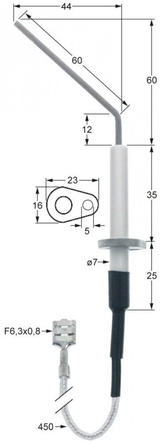 monitoring electrode connection ø F6.3mm flange length 23mm flange width 16mm D1 ø 7mm