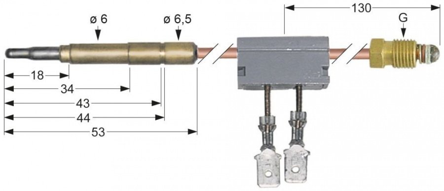 Termocupla cu intrerupere L 600 mm, cap ø 6 mm, racord M9x1 - 107145