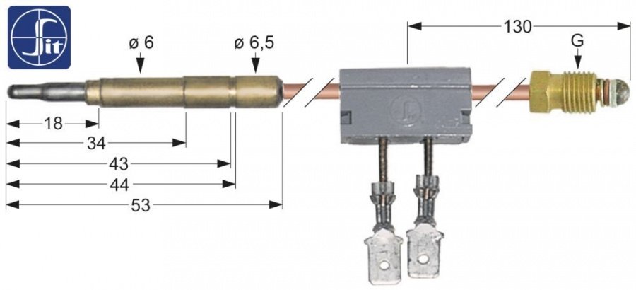 Termocupla cu intrerupere L 600 mm, cap ø 6 mm, filet racord M9x1, SIT - 107177