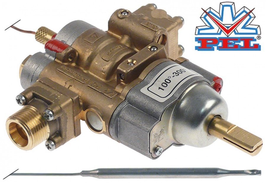 Robinet de gaz termostatat PEL tip 24STS, 100-300°C, intrare/iesire gaz M20x1,5 mm (tub ø 12/10mm) - 107209