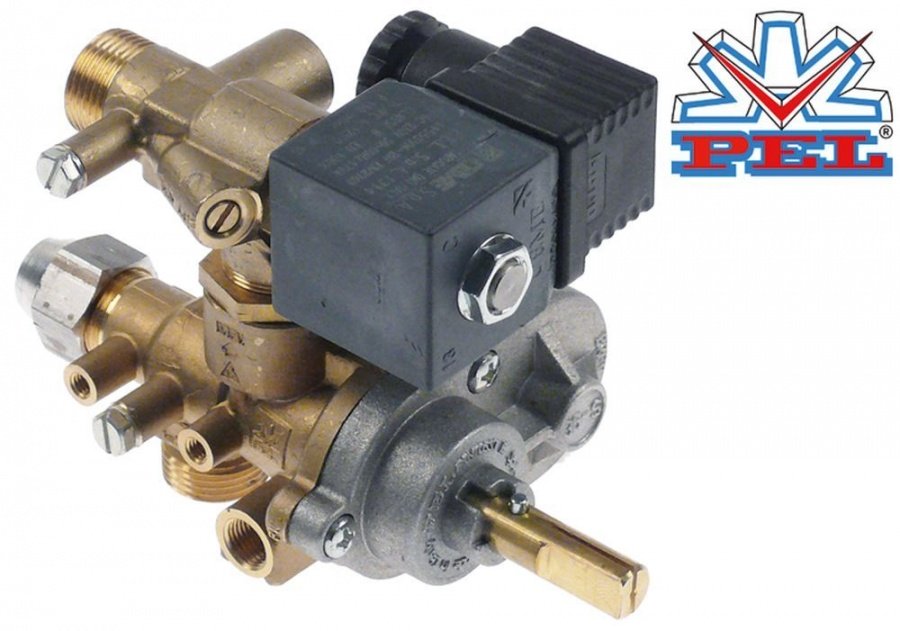 Robinet de gaz PEL 35S, intrare gaz filet M20x1,5 mm, iesire gaz filet M20x1,5 mm, termocupla filet M9x1 mm - 107227