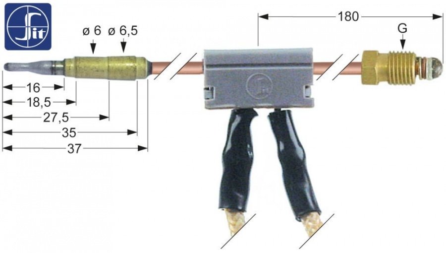 Termocupla intrerupta SIT L 600 mm, cap ø 6 / 6,5 mm, racord M9x1, cabluri L 400 mm - 107262