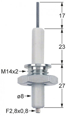 ignition electrode D1 ø 8mm L1 17mm BL1 23mm BL2 25mm connection male faston 2,8mm M14x2