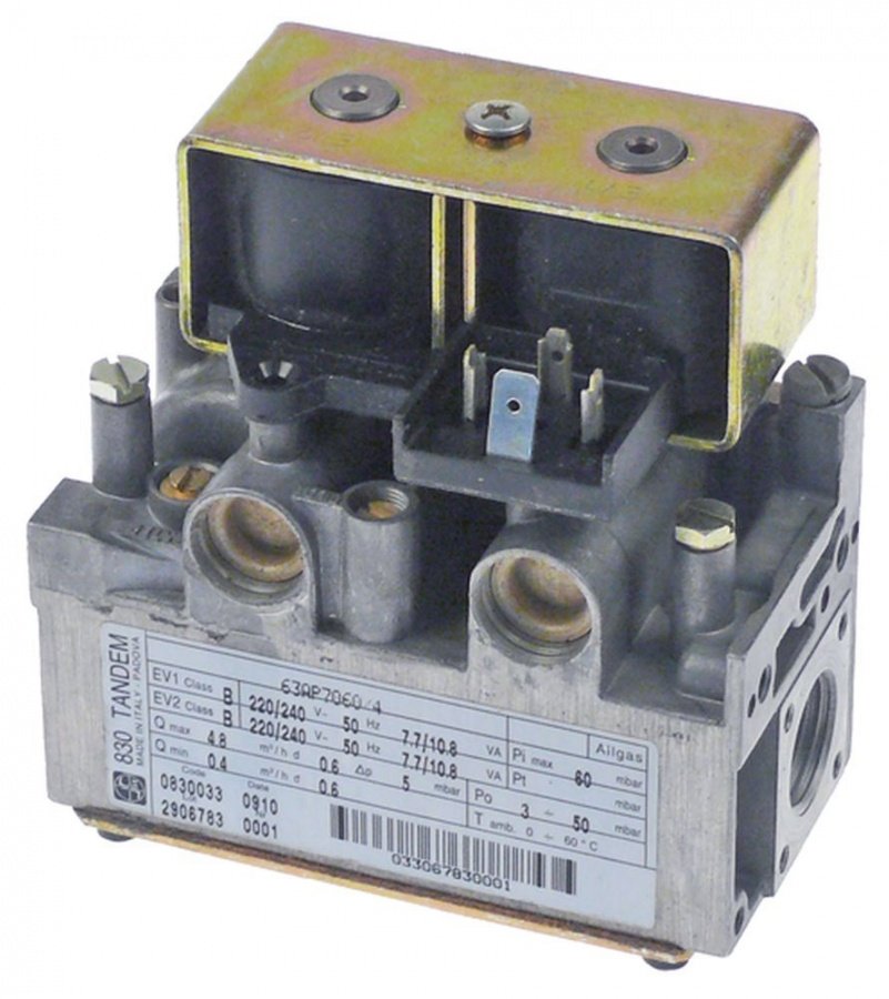 Valva de gaz TANDEM 830, SIT 0.830.033, racorduri 1/2", racord arzator pilot M10x1 mm, 230 V, 50 Hz - 107303