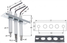 ignition electrode group flange length 77mm flange width 22mm D1 ø 9,5mm L1 9mm L2 37/37/48mm