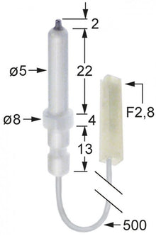 ignition electrode D1 ø 5mm cable length 500mm connection male faston 2,8mm D2 ø 8mm L1 2mm