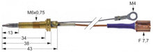 Termocupla L 600 mm, cap filet M6x0.75 mm, papuc F 7.7 mm, papuc inelar M4, 2 fire - 107385