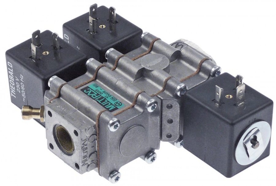 solenoid valve gas 2-ways 3-fold 230V inlet ½" outlet ½" L 105mm p max 0,065bar