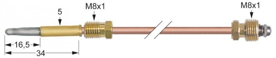 termocupla racord robinet de gaz M8x1 L 320mm fișă feminină ø5,0mm