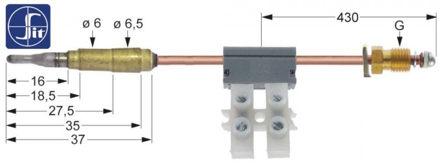 Termocupla intrerupta L 850 mm, cap ø6.0(6.5) mm, filet racord M9x1 mm - 107455
