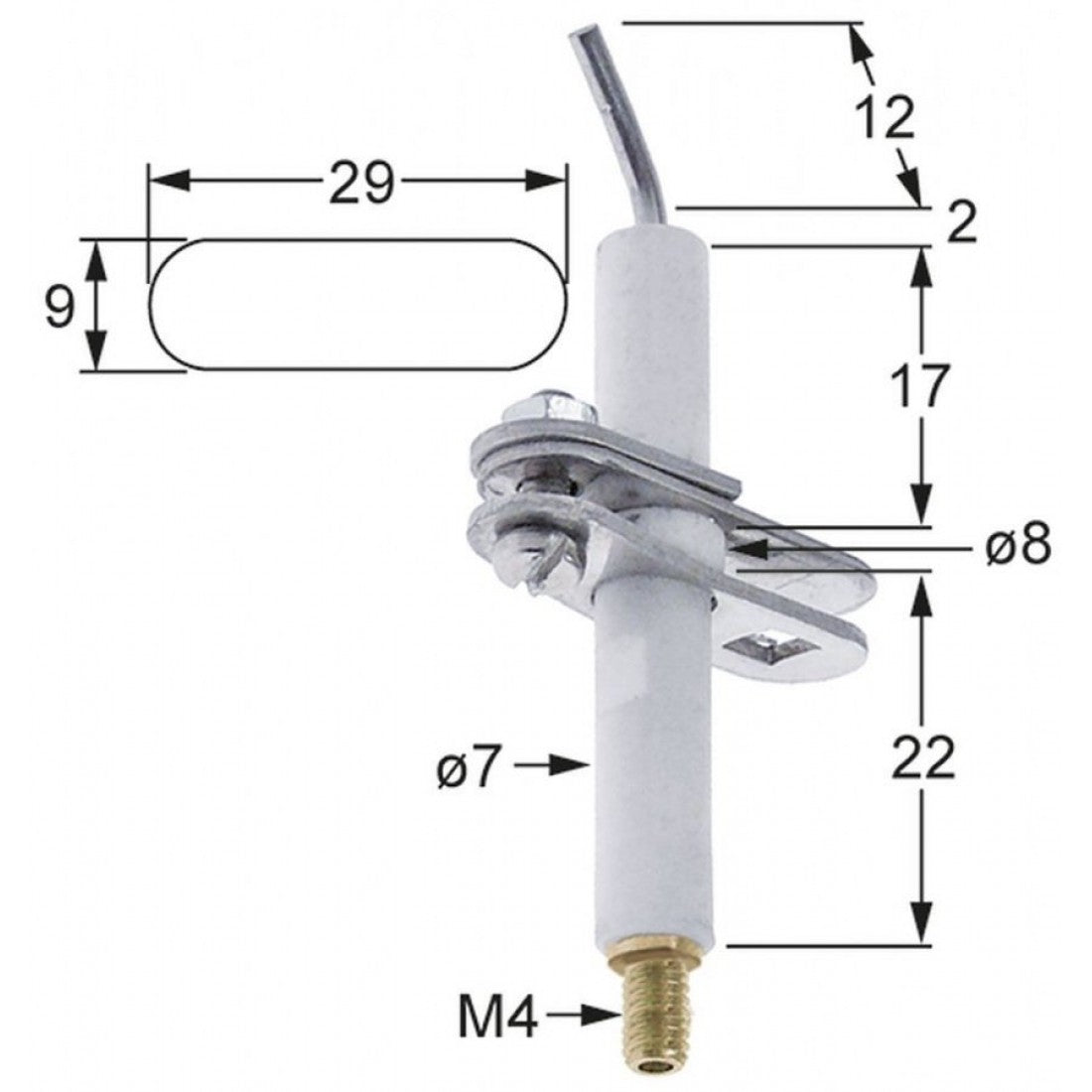 Electrod de aprindere ø 7/8mm, flansa 29x9mm - 107468