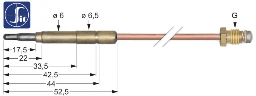 Termocupla 320 mm, cap ø 6,0 (6,5) mm, racord M9x1, SIT - 107606
