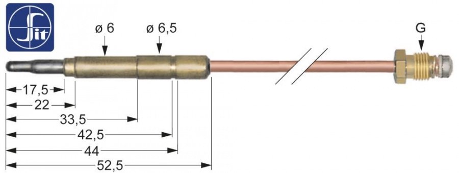 Termocupla 400 mm, cap ø 6,0 (6,5) mm, racord M9x1, SIT - 107607