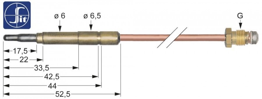 Termocupla 850 mm, cap ø 6,0 (6,5) mm, racord M9x1, SIT - 107611