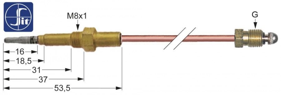 Termocupla SIT 1000 mm, filet cap M8x1, racord M9x1 - 107646