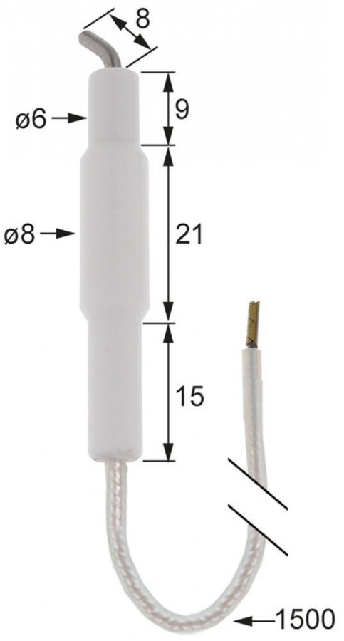 electrod de aprindere D1 ø 6mm D2 ø 8mm L1 6mm LC1 9mm LC2 21mm LC3 15mm lungime cablu 1500mm