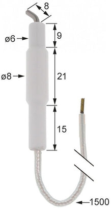 electrod de aprindere D1 ø 6mm D2 ø 8mm L1 6mm LC1 9mm LC2 21mm LC3 15mm lungime cablu 1500mm