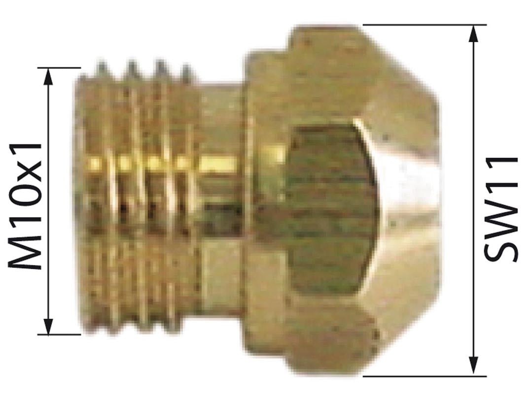 Duza gaz orificiu ø 1 mm, filet M10x1, hexagon 11 mm - 109116