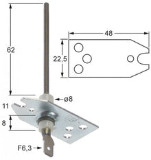monitoring electrode flange length 48mm D1 ø 8mm flange width 22,5mm L1 62mm BL1 11mm BL2 8mm
