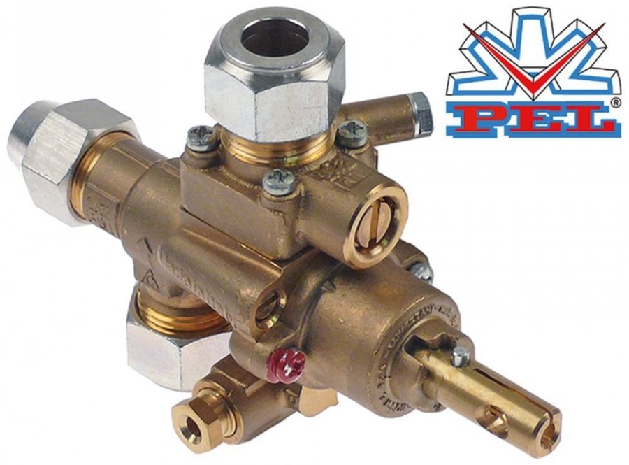 Robinet de gaz PEL 22S/V, intrare gaz M20x1.5 mm, tub ø 12 mm, iesire gaz M20x1.5 mm, tub ø 12/10 mm - 109139